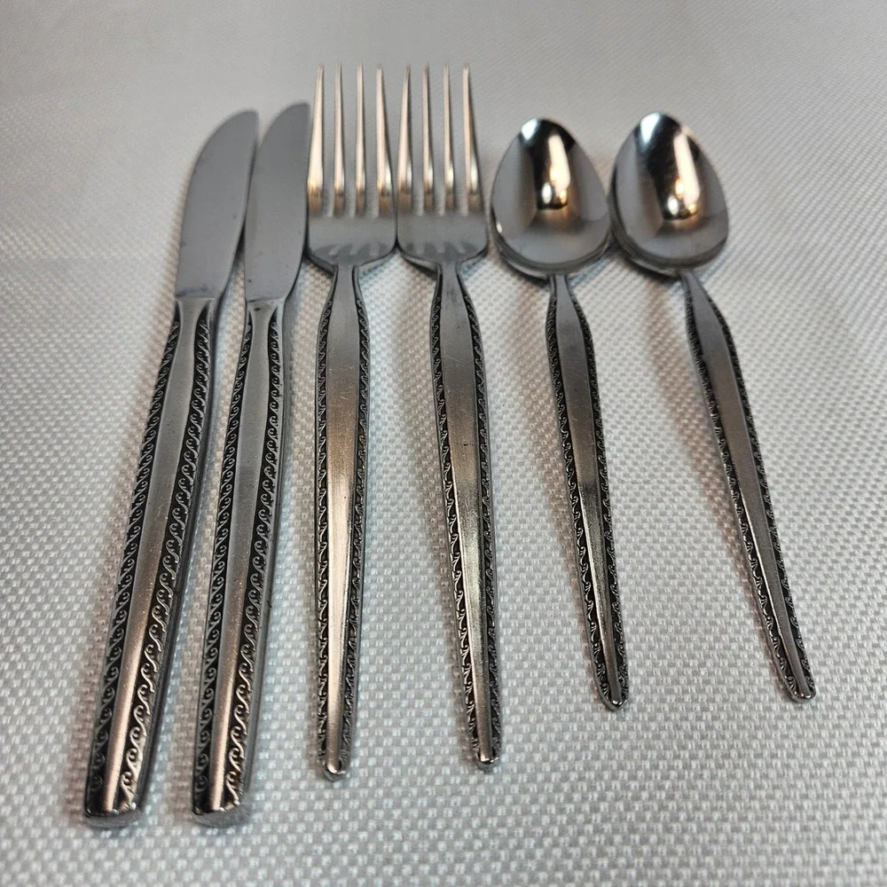 National Stainless Granada Flatware‎ Japan 6 Piece Set Knives Forks Spoons MCM